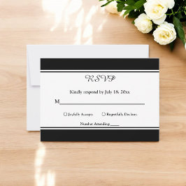 Elegante, moderne Schwarz-Weiß-Chic-Hochzeit RSVP Karte