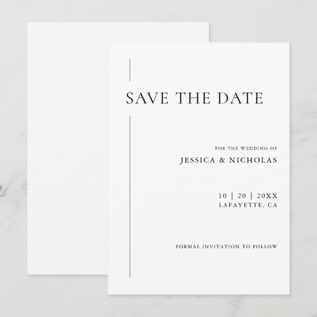 Elegante Moderne Schwarz-Weiß-Hochzeit Save The Date (Vorne/Hinten)