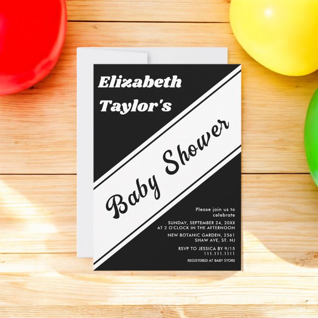 Elegante moderne, schwarz-weiß-schicke Babydusche Einladung (Von Creator hochgeladen)