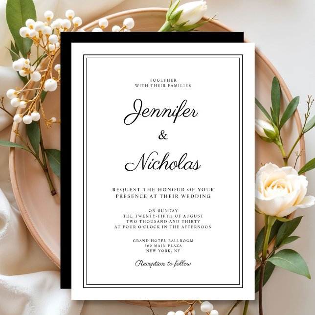 Elegante moderne Schwarz-Weiß-Schrift-Hochzeit Einladung (Elegant Modern Black And White Script Wedding Invitation
)