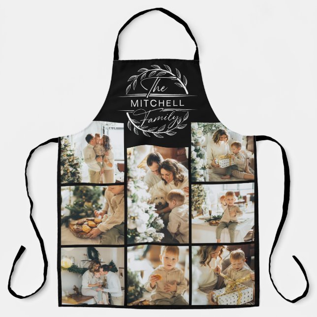 Elegante Moderne Schwarz-weiße Familienfotografie Schürze (Vorderseite)