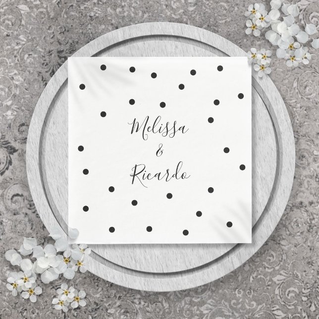 Elegante moderne schwarz-weiße Polka-Punkte Serviette (Elegant Modern Black and White Polka Dots Napkins)