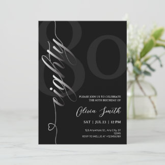 Elegante moderne schwarze 80. Geburtstagsfeier Einladung
