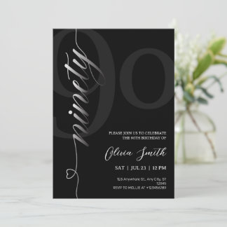 Elegante moderne schwarze 90. Geburtstagsfeier Einladung