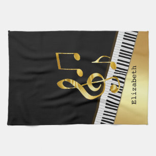 Elegante moderne schwarze goldene Noten, Klavierta Geschirrtuch