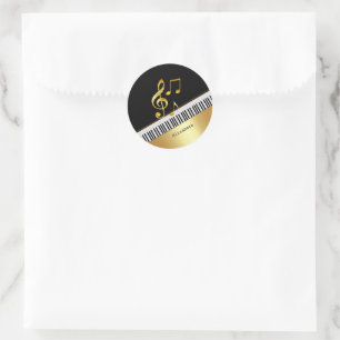 Elegante moderne schwarze goldene Noten, Klavierta Runder Aufkleber