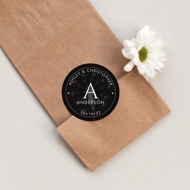 Elegante Moderne Schwarze Hochzeit Runder Aufkleber (Von Creator hochgeladen)