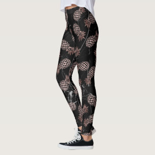elegante moderne schwarze MarmorRosengoldananas Leggings