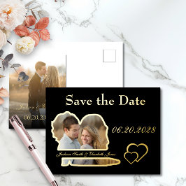 Elegante Moderne Schwarze Save the Date Hochzeit Folie Einladungspostkarte