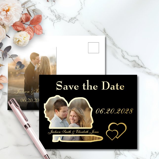 Elegante Moderne Schwarze Save the Date Hochzeit Folie Einladungspostkarte (Von Creator hochgeladen)