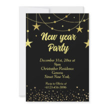 Elegante Moderne Schwarze und Gold New Year Eve