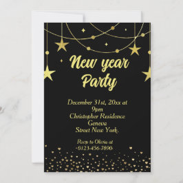 Elegante Moderne Schwarze und Gold New Year Eve Einladung