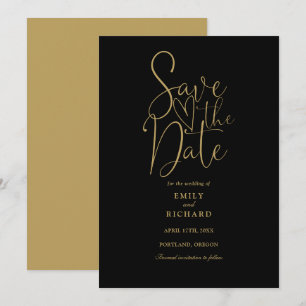 Elegante moderne schwarze und goldene Hochzeit Save The Date