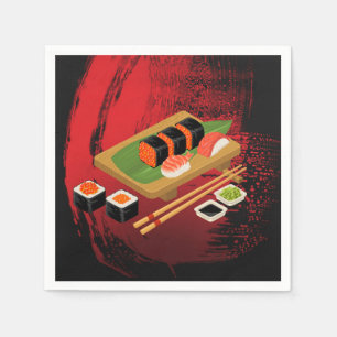 Elegante moderne schwarze und rote Sushi-Party-Ver Serviette