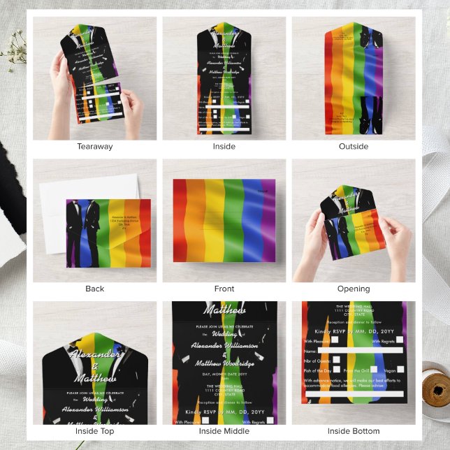 Elegante moderne schwule Hochzeit Regenbogen All In One Einladung (Von Creator hochgeladen)