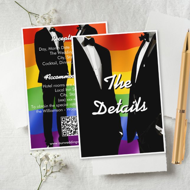 Elegante moderne schwule Hochzeit Regenbogen Begleitkarte (Von Creator hochgeladen)