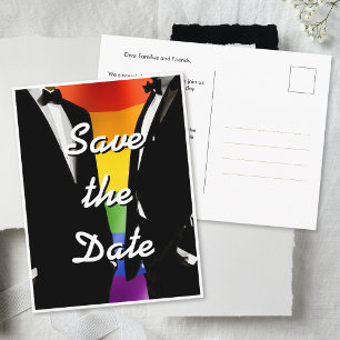 Elegante moderne schwule Hochzeit Regenbogen Postkarte