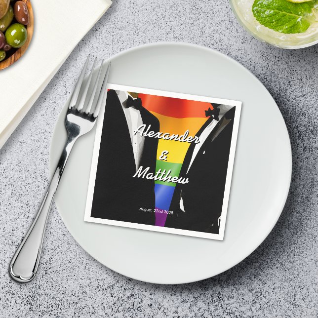 Elegante moderne schwule Hochzeit Regenbogen Serviette (Von Creator hochgeladen)