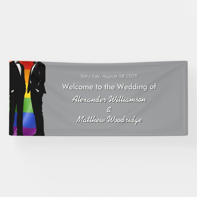 Elegante moderne schwule Hochzeit Regenbogen Willk Banner (Horizontal)
