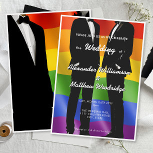 Elegante moderne schwule Männer Hochzeit Regenboge Einladung