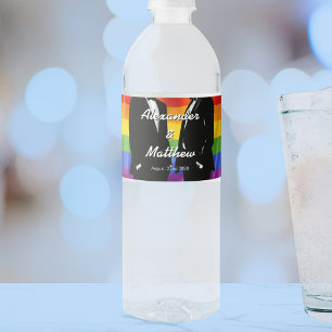 Elegante moderne schwule Männer Hochzeit Regenboge Wasserflaschenetikett