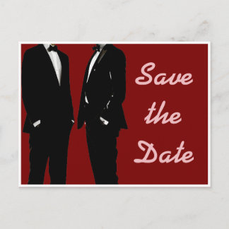 Elegante moderne schwule Männer rote Save-The-Date Postkarte