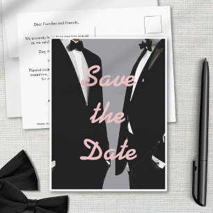 Elegante moderne schwule Männer Save The Date Hoch Postkarte