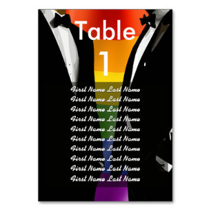 Elegante moderne Schwulenhochzeit Regenbogen-Gäste Tischnummer