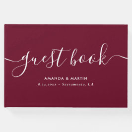 Elegante moderne Script Burgundy Wedding Gästebuch