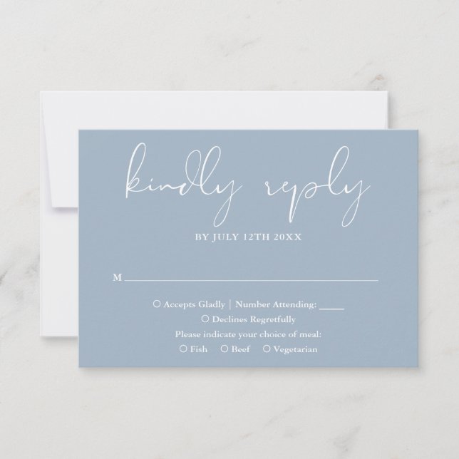 Elegante moderne Script Dusty Blue Wedding RSVP Karte (Vorderseite)