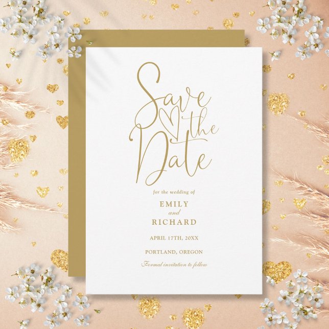 Elegante moderne Script Gold-Hochzeit Save The Date (Elegant Modern Script Gold Wedding Save The Date)