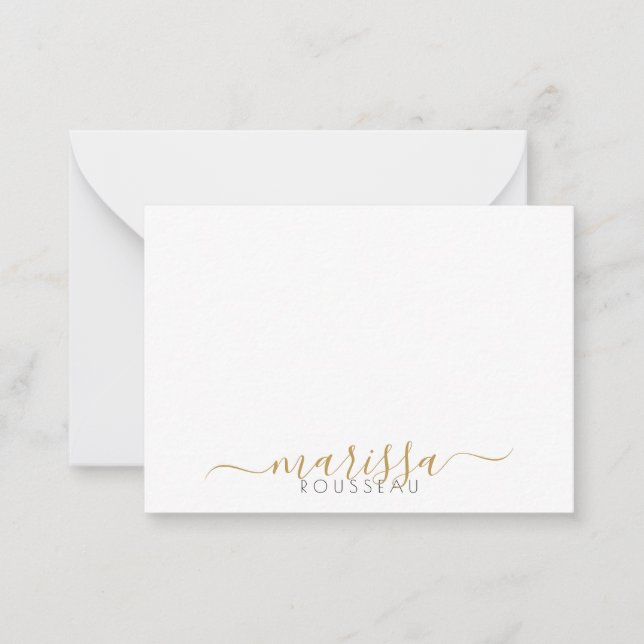 Elegante moderne Script Gold Monogram Name Note Ca Mitteilungskarte (Vorderseite)
