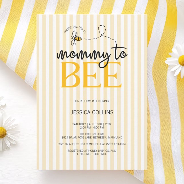 Elegante moderne Script Mommy to Bee Baby Shower Einladung (Elegant Modern Script Mommy to Bee Baby Shower Invitation)