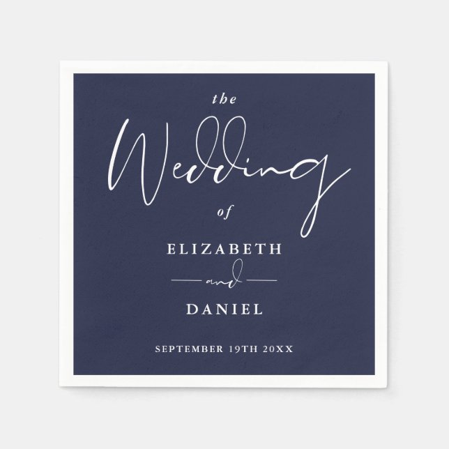 Elegante moderne Script Navy Blue Wedding Serviette (Vorderseite)