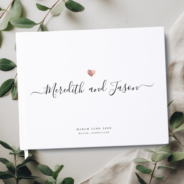 Elegante Moderne Script Rose Gold Foto Hochzeit Gästebuch (Von Creator hochgeladen)