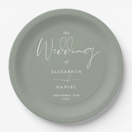 Elegante moderne Script Sage Green Wedding Pappteller