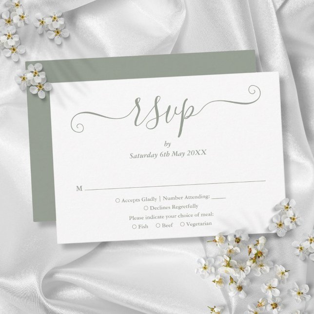 Elegante moderne Script Sage Green Wedding RSVP Karte (Elegant Modern Script Sage Green Wedding RSVP Card)