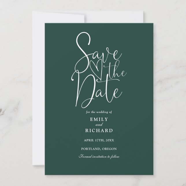 Elegante Moderne Script Smarald Green Wedding Save The Date (Vorderseite)
