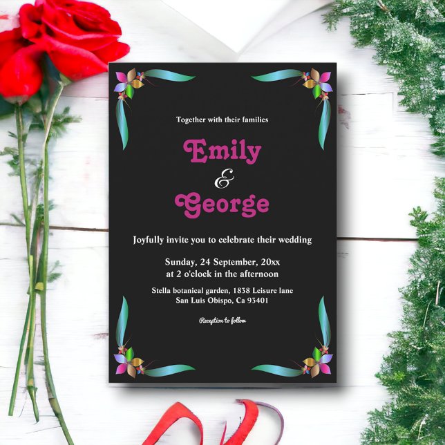 Elegante Moderne Shiny Imitate Hochzeit der Blumen Einladung (Von Creator hochgeladen)