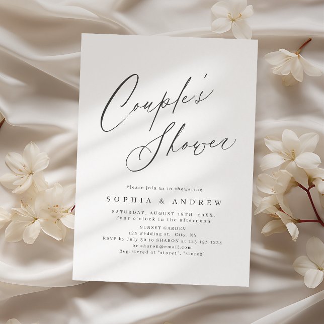 Elegante moderne Skripte minimale Paare Dusche Einladung (Elegant modern script minimal couples shower invitation)