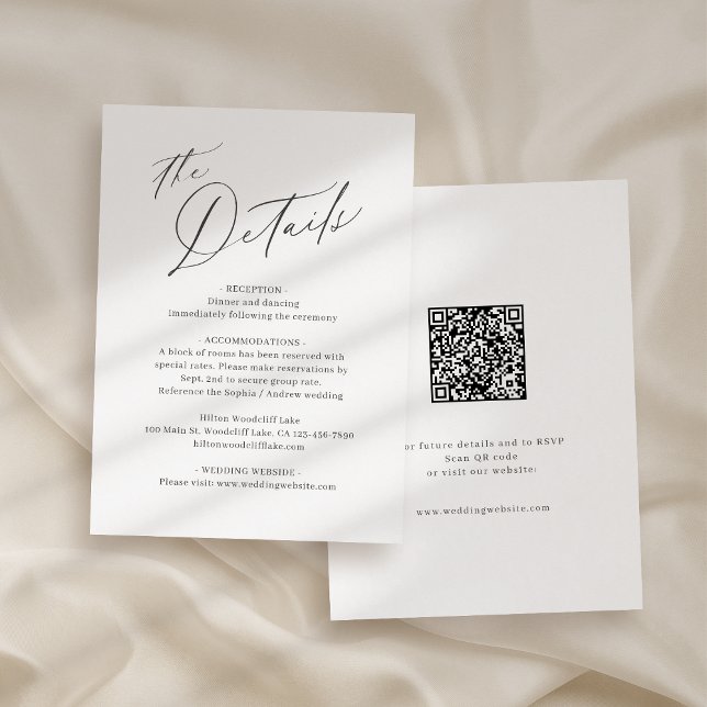 Elegante, moderne Skripte minimalistische Hochzeit Begleitkarte (Elegant modern script minimalist wedding details enclosure card)