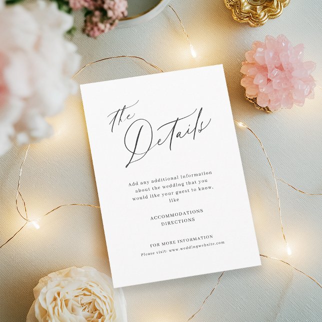 Elegante, moderne Skripte minimalistische Hochzeit Begleitkarte (Elegant modern script minimalist wedding details enclosure card)