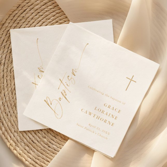 Elegante moderne Skripttaufe Servietten Mit Folie (Modern script baptism foil napkins.)