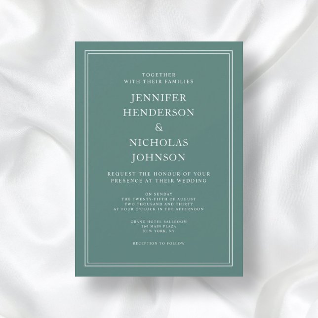 Elegante Moderne Smaragdgrüne Hochzeit Einladung (Front / Formal Classic Emerald Green Wedding Invitation)