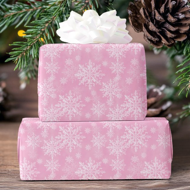 Elegante Moderne Snowflake Muster Rosa Weihnachten Geschenkpapier (Elegant Modern Snowflake Pattern Pink Christmas Wrapping Paper)