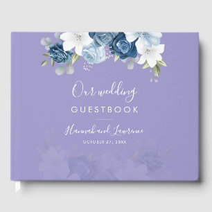 Elegante moderne staubblaue Hochzeit mit Blumen Gästebuch