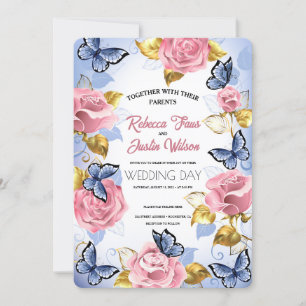 Elegante moderne staubige rosa Rose Blumen Einladung