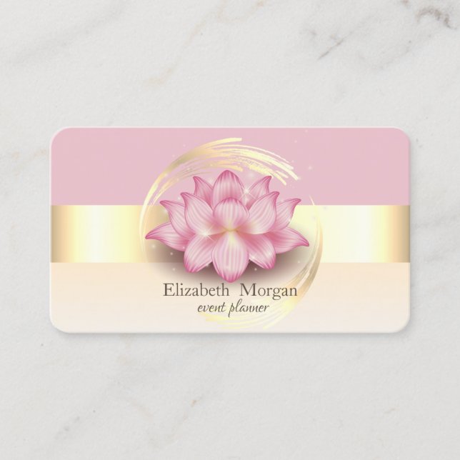 Elegante Moderne Stripe Lotus Rosa Gold Visitenkarte (Vorderseite)