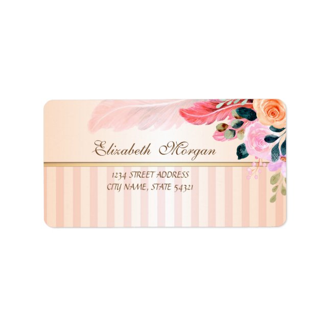 Elegante moderne Stripte Aquarellfarben-Blume sorg Adressaufkleber (Vorne)