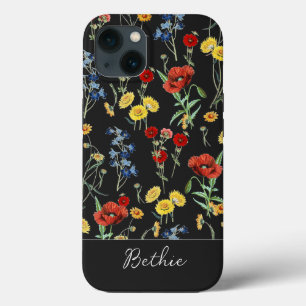 Elegante moderne süße Wildblumen Name Schwarz Case-Mate iPhone Hülle